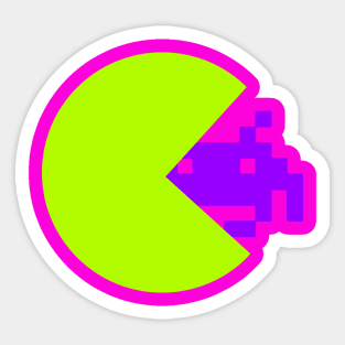 PACMAN vs SPACE INVADER GREEN NEON Sticker